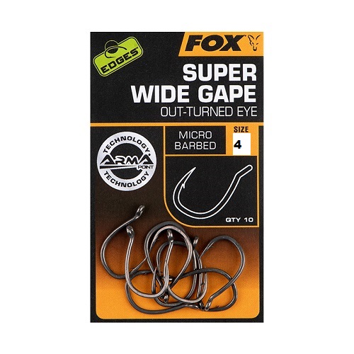 FOX EDGES™ SUPER WIDE GAPE (OUT-TURNED EYE) MICRO BARBED SIZE 4